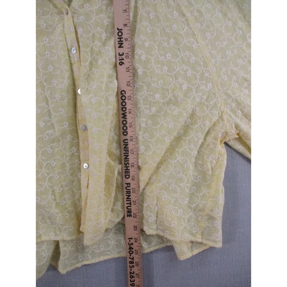 Free People Yellow Eyelet Embroidered Button Down Balloon Sleeve Blouse Medium
